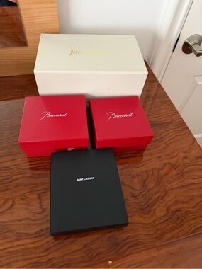 Baccarat Red Gift Boxes Trio with Neiman Marcus Cream Box and Saint Laurent box